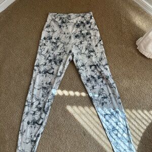 Kids Marble Print Leggings - White & Black